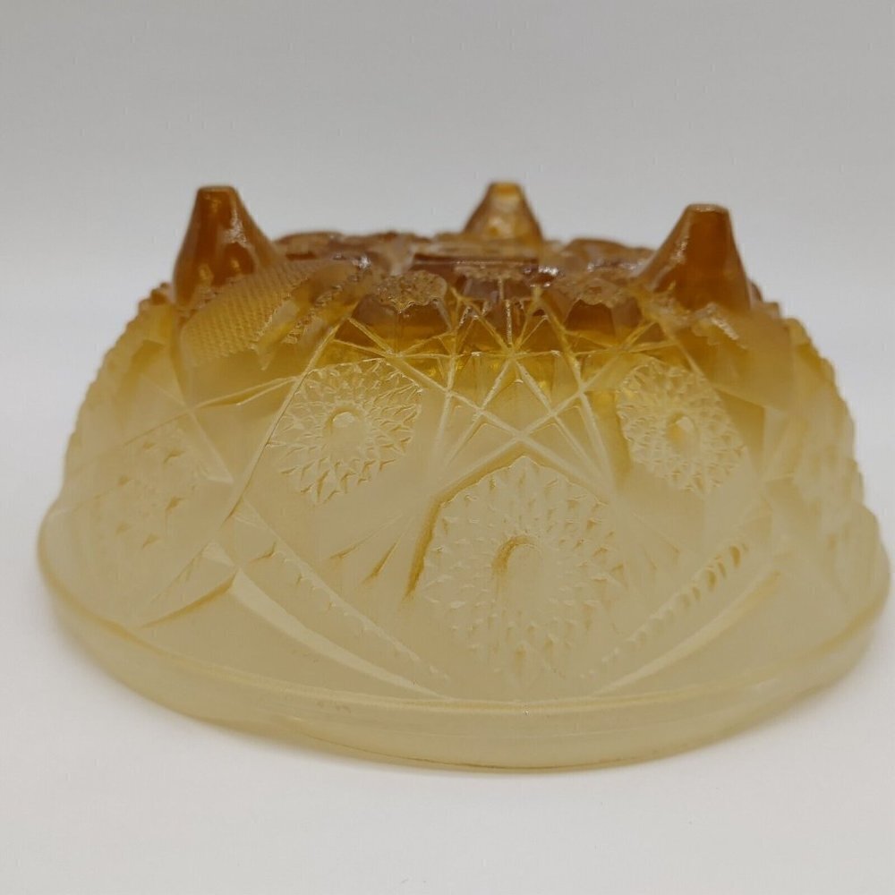 2 Toned Amber Depression Glass Round Mid Century Modern Footed Serving Bowl VTG - Picture 7 of 11